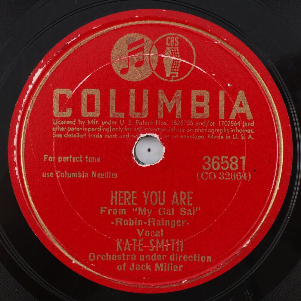 Kate Smith - Here You Are / After Tap - 1942 10" 78 rpm Shellac Record 36581